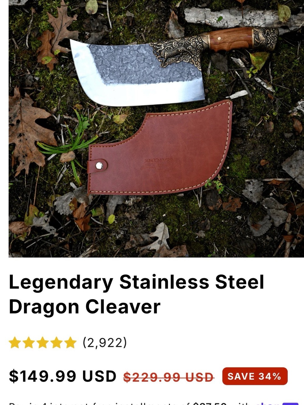 Legendary Stainless Steel Dragon Cleaver Knife with Leather Sheath